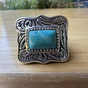 Vintage Barse Statement Ring Size 6 Turquoise 925 Sterling Silver Ornate 18.8g